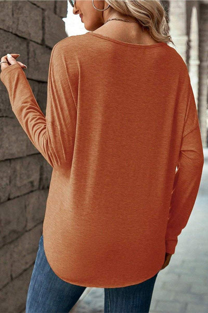 Women's Casual V Tie Button Long Sleeve Top