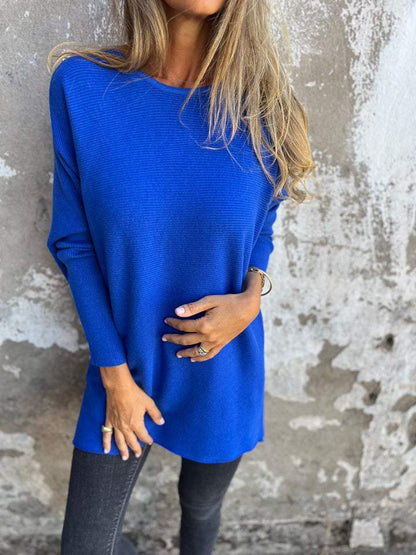 Round Neck Long Sleeve Knitted Top cotton Top