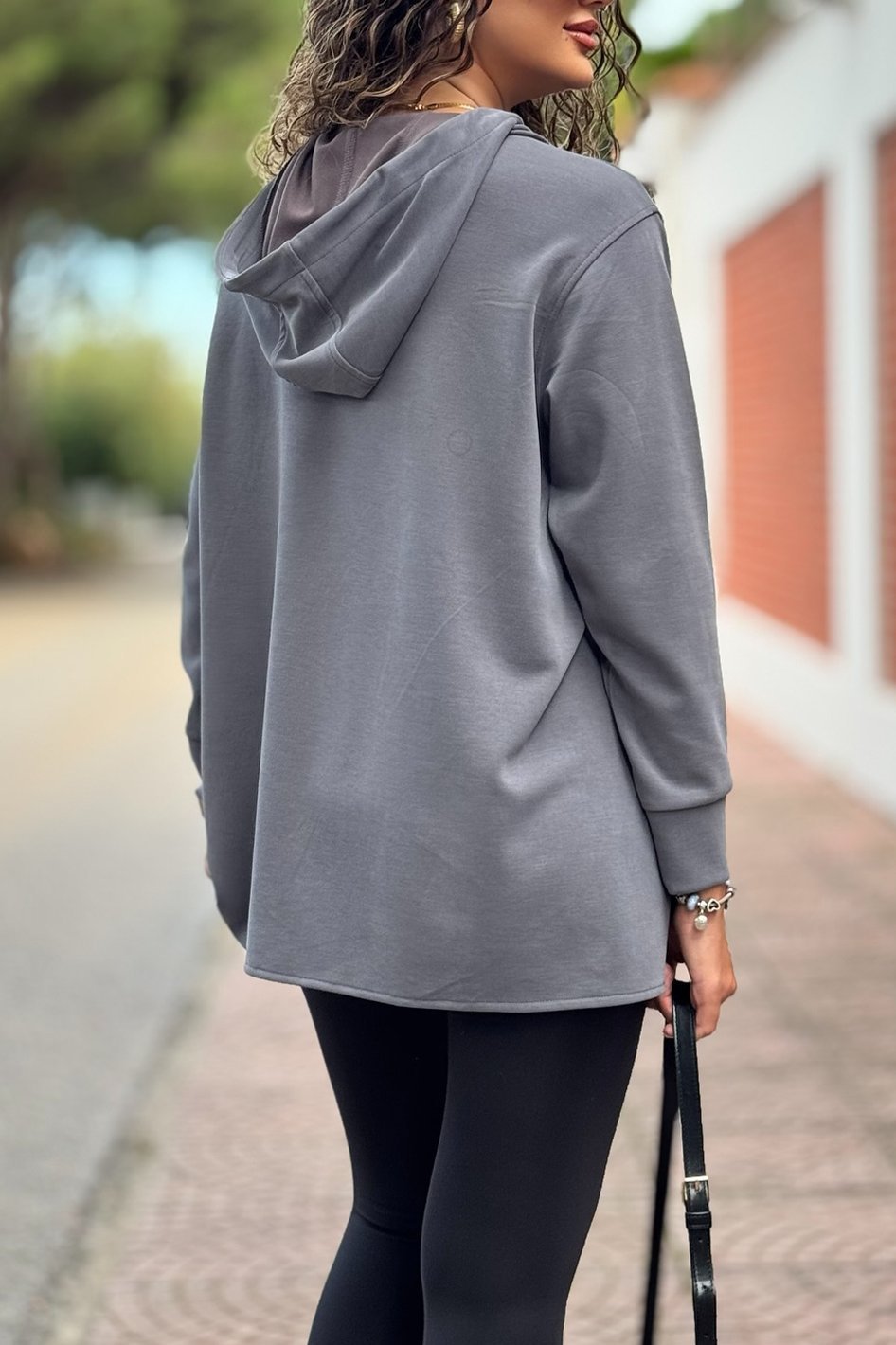 Women's casual high-neck hem slit top sweatshirts Top