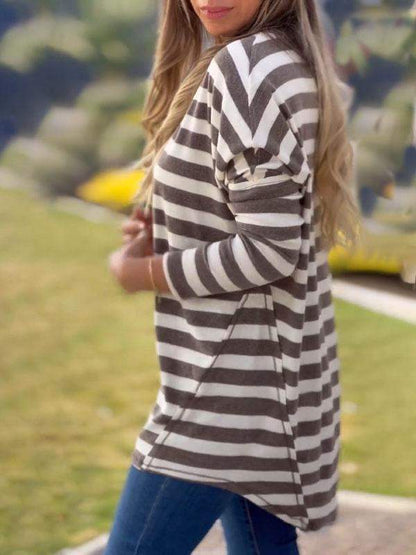 Women's Striped Patchwork Irregular Long Sleeves Long Sleeves Top