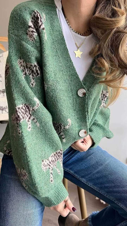 Women's Casual Print Knit Jacket Cardigan Jacket