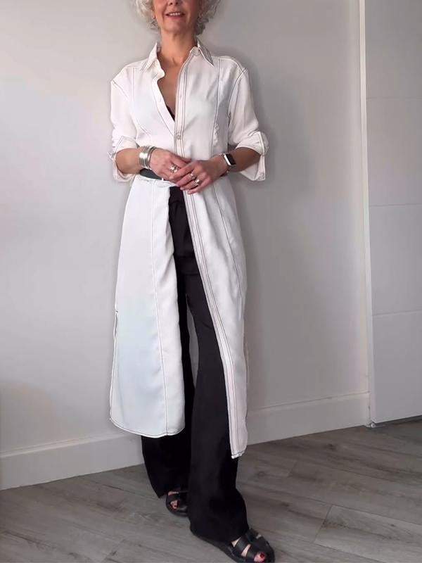 Women's Casual Lapel Single Breasted Long Shirt Cotton Shirt