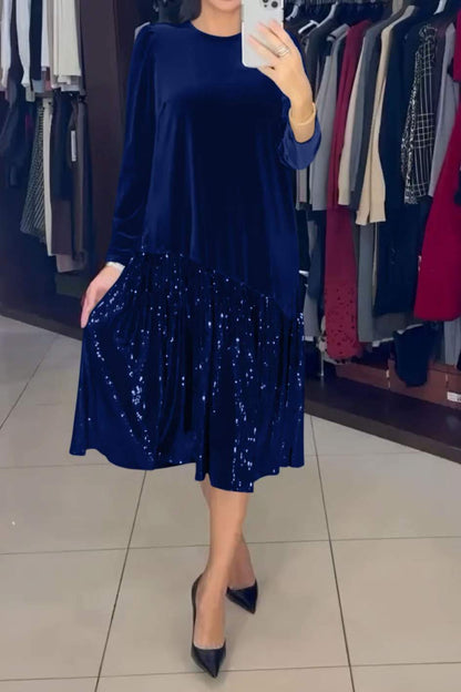 Women's Velvet Hem Sequin Fabric Patchwork Dress Dress smidi dress