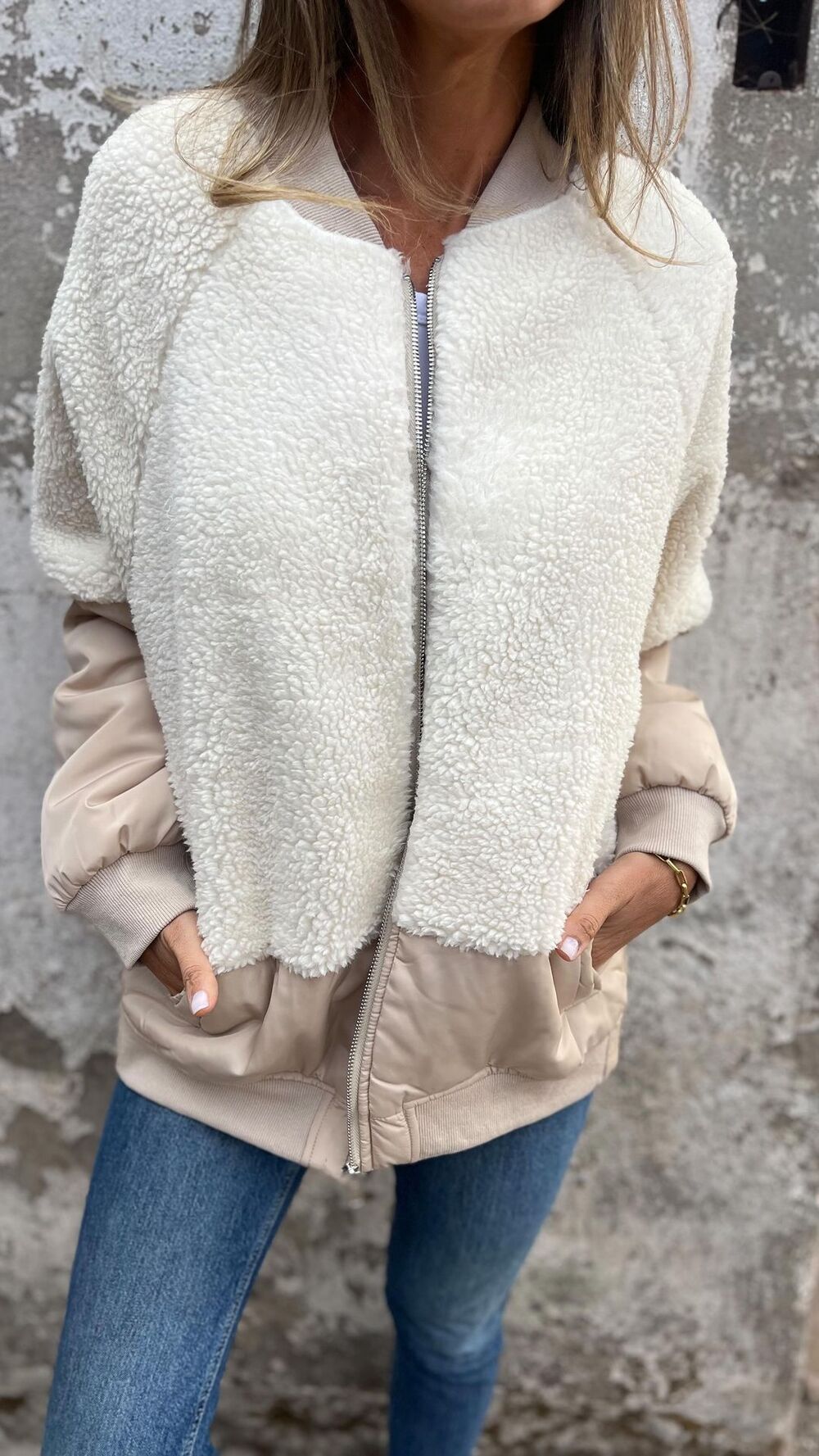 Women's Round Neck Long Sleeve Plush Patchwork Coat Coats Tops