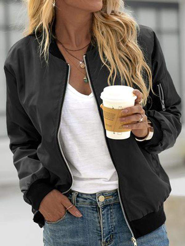 Solid Color European and American Fashion Zipper Jacket for Women Coat tops