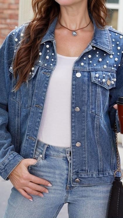 Women's Slim Fit Washed Short Long Sleeve Denim Jacket