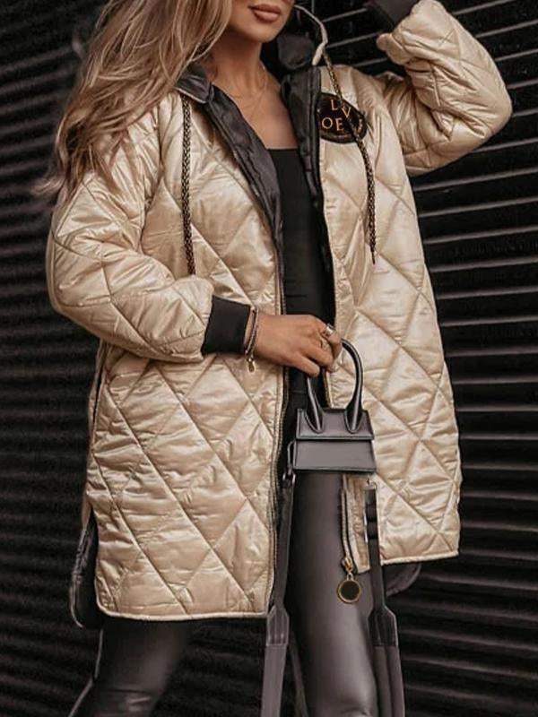 Women's Hooded Long-sleeved Diamond-patterned Casual Cotton Coat Coats Tops