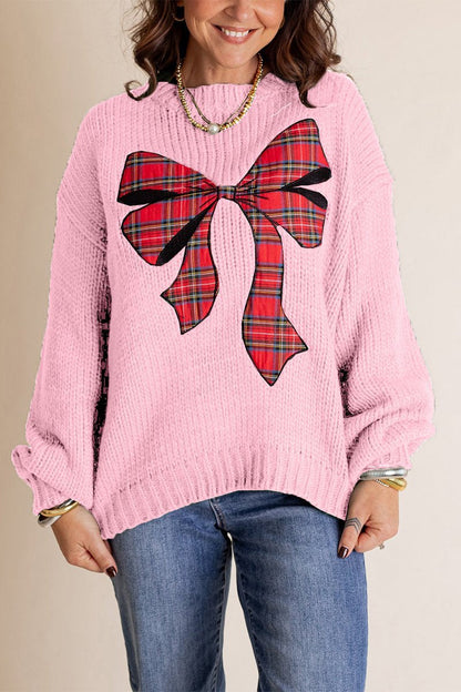 Women's Christmas Knitted Bow Sweater Cotton Sweaters Top