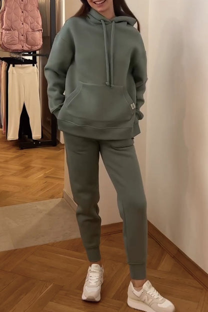 Women's solid color hooded pullover pants set Suits Two-piece set