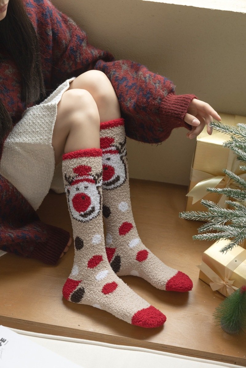 Women's Christmas Non-shedding thickened coral fleece stockings Socks