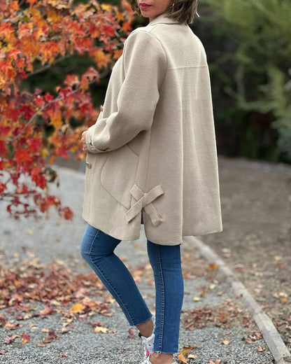 Women's Solid Color Casual Side Bow Top Coat