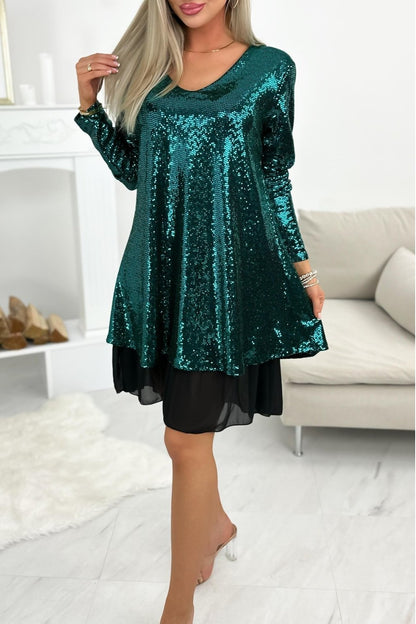 Ladies Casual Elegant V Neck Sequin Dress Dress smidi dress