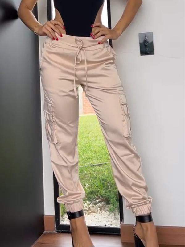 Women's Casual Solid Color Satin Trousers Satin Trousers