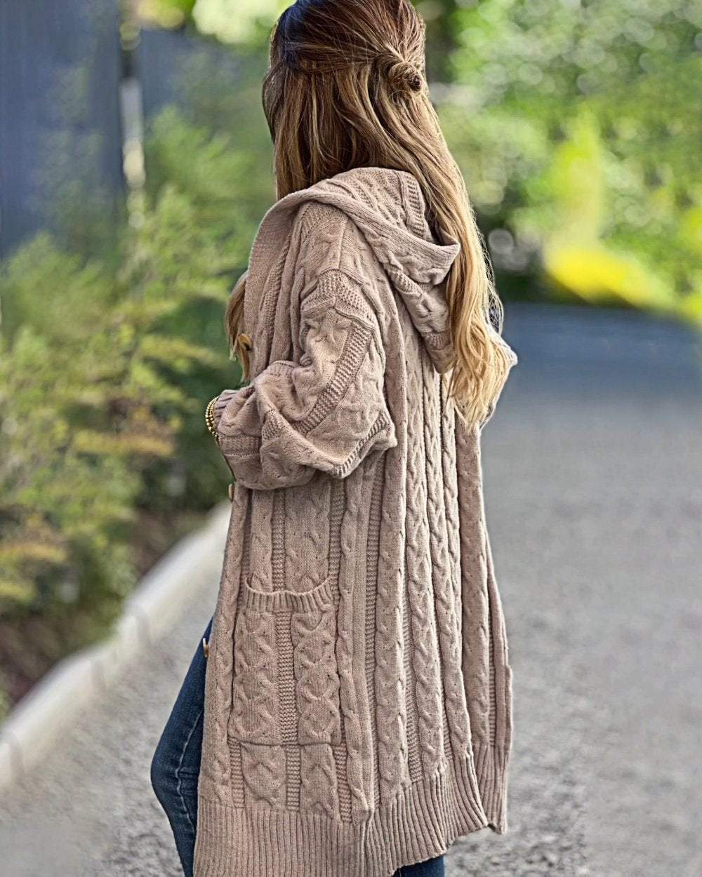 Women's Solid Color Twist Knitted Sweater Jacket Coat