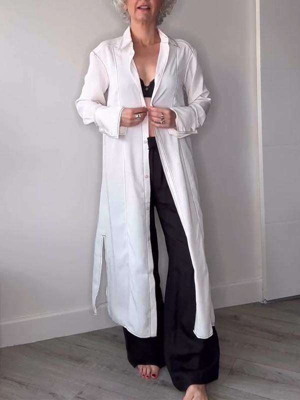 Women's Casual Lapel Single Breasted Long Shirt Cotton Shirt