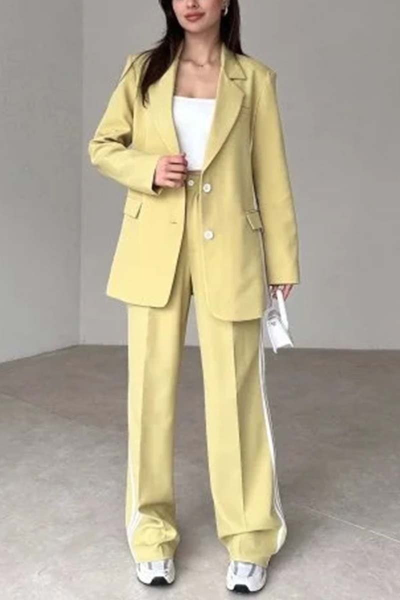 Women's Side Web Blazer and Wide Leg Pants Set suit two-piece set