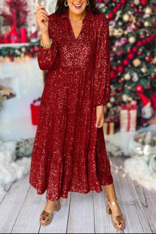 Women's Casual Solid Color V-Neck Sequin Dress Dress smidi dress