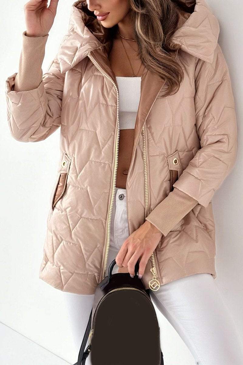 Women's Casual Hooded Zippered Thick Coat Coats Cotton Top