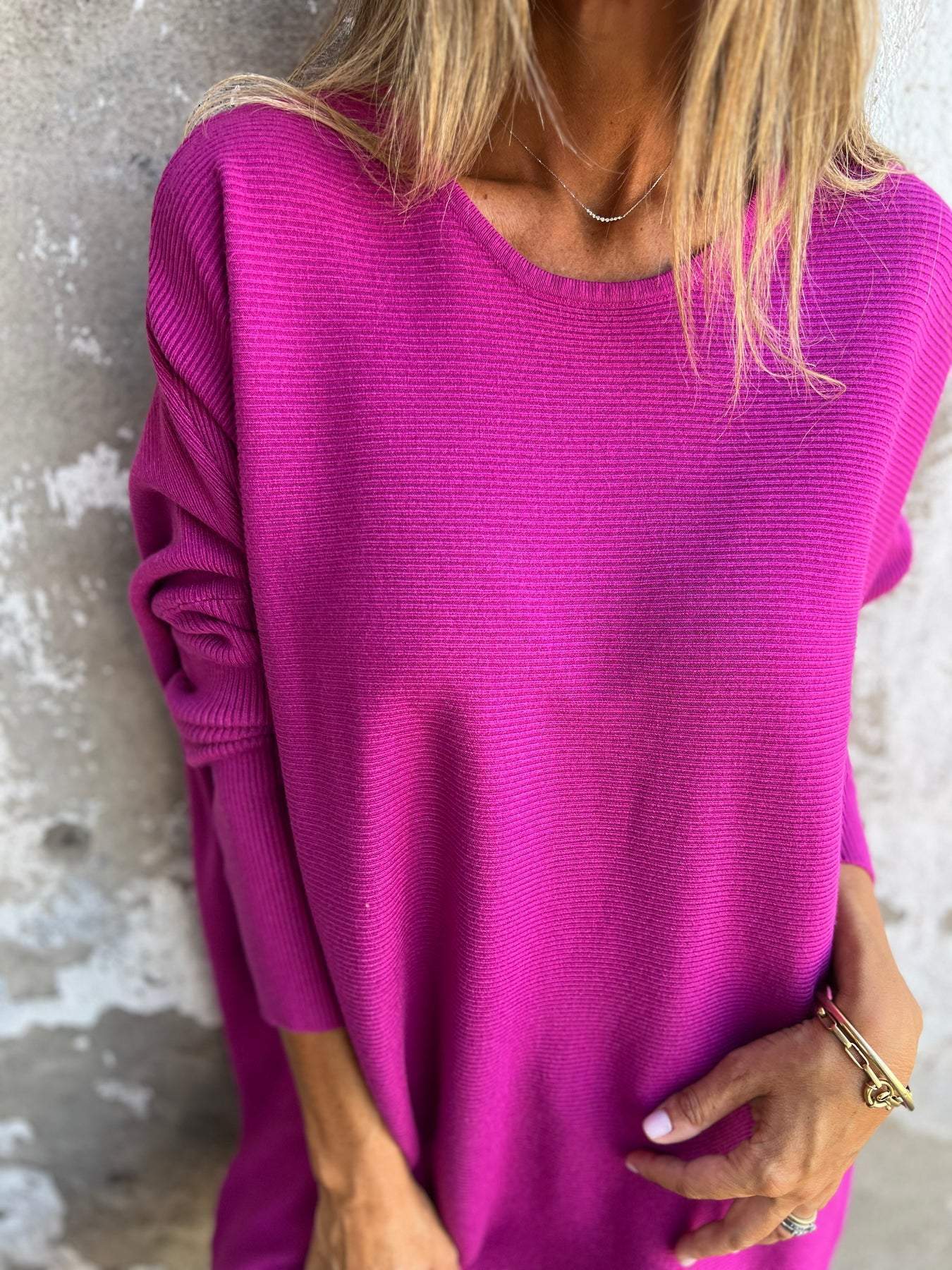 Round Neck Long Sleeve Knitted Top cotton Top