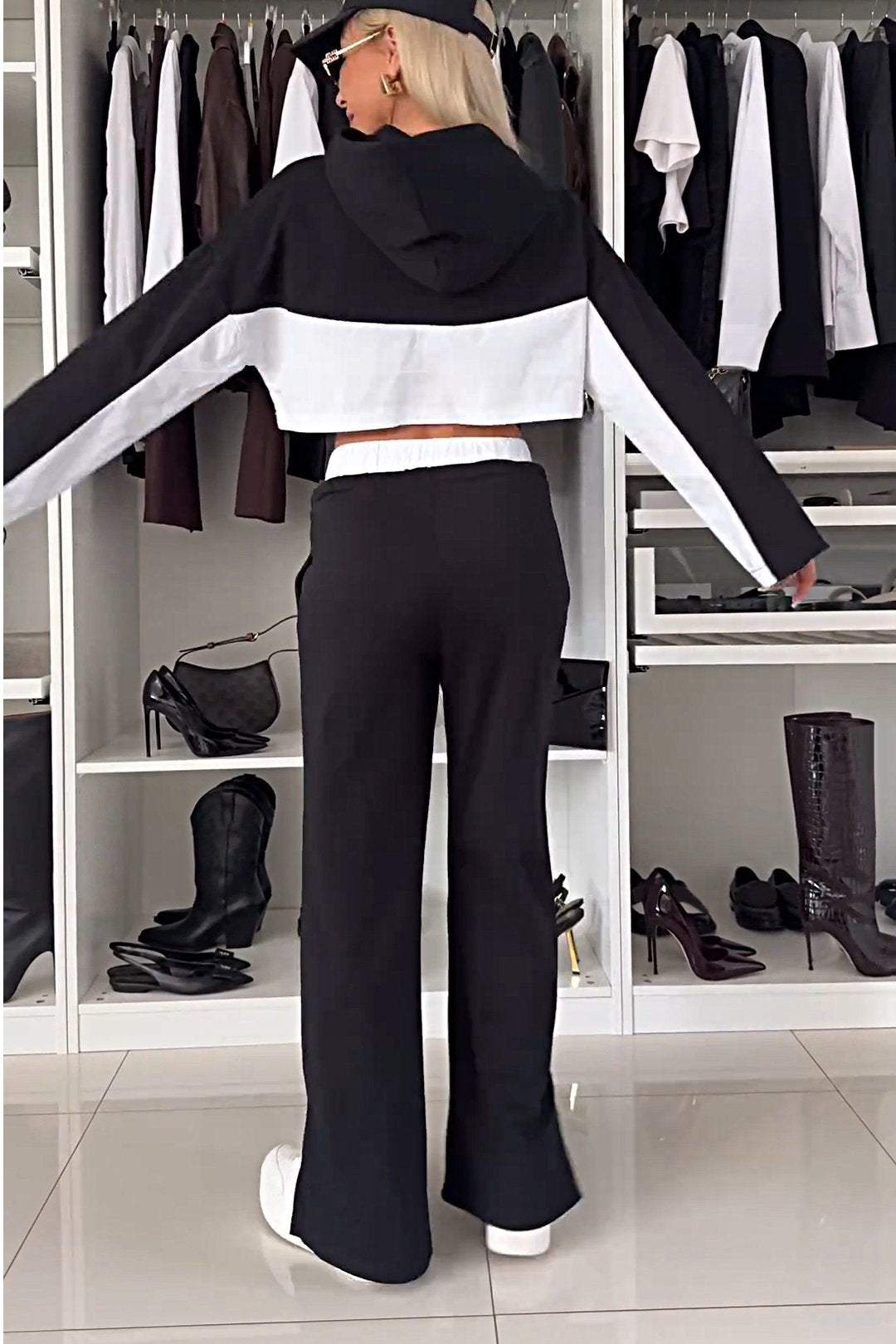 Women's Color Block Casual Top and Pants Two-piece Set Set