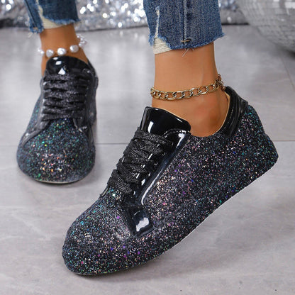 Women's Sequined Flat Round Toe Low-top Sneakers Shoes