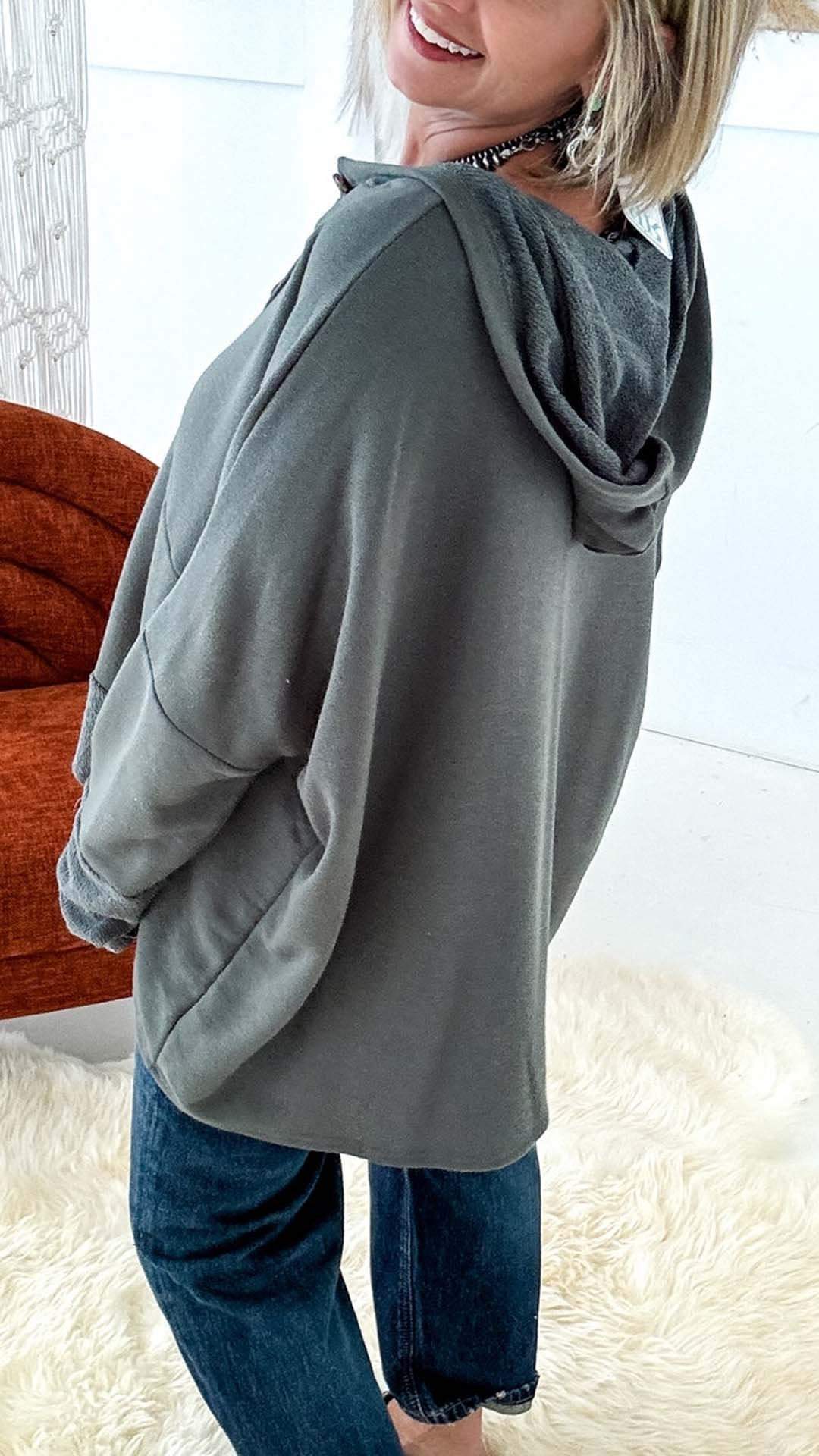 Women's Casual Splicing Solid Button Neck Long Sleeve Hoodie hoodie top