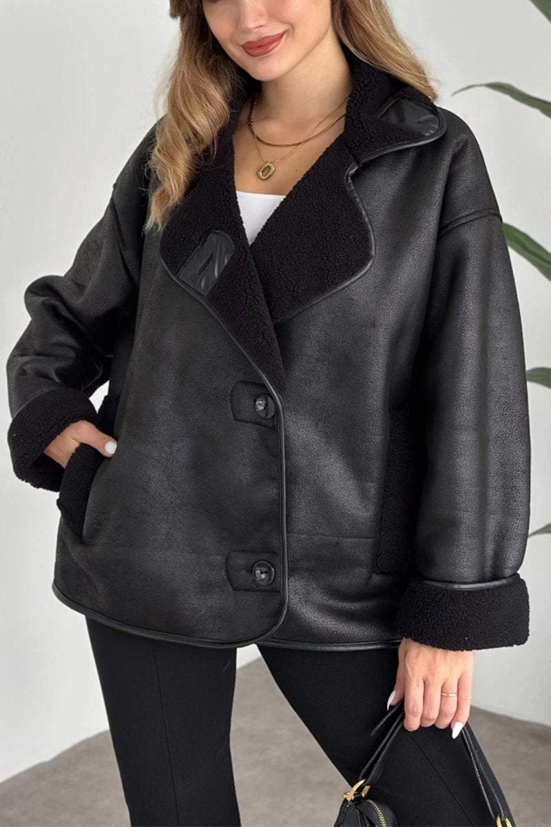 Women's Casual Lapel Single-breasted Leather Jacket Coats Cotton Top