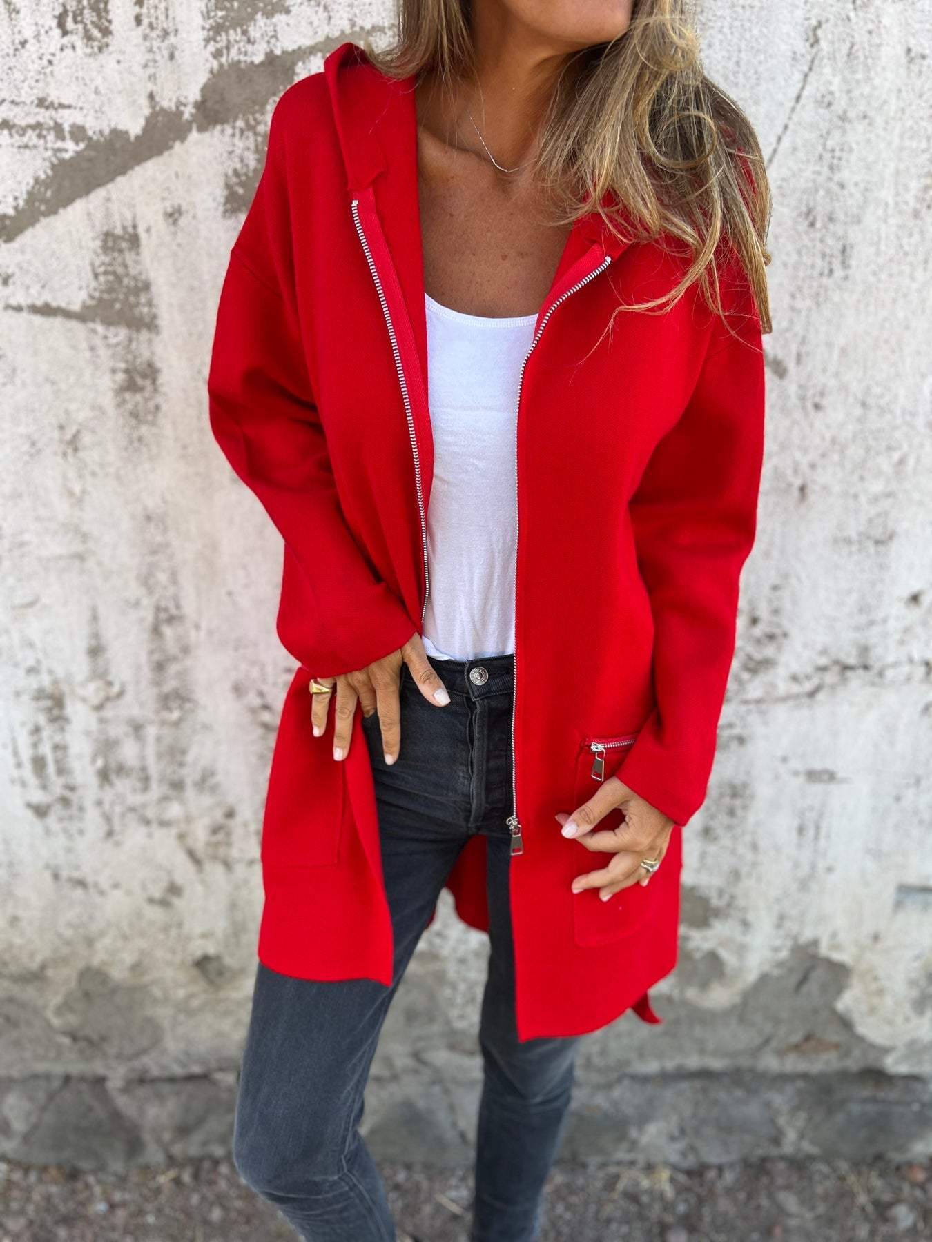 Round Neck Zipper Long Sleeve Casual Jacket tops