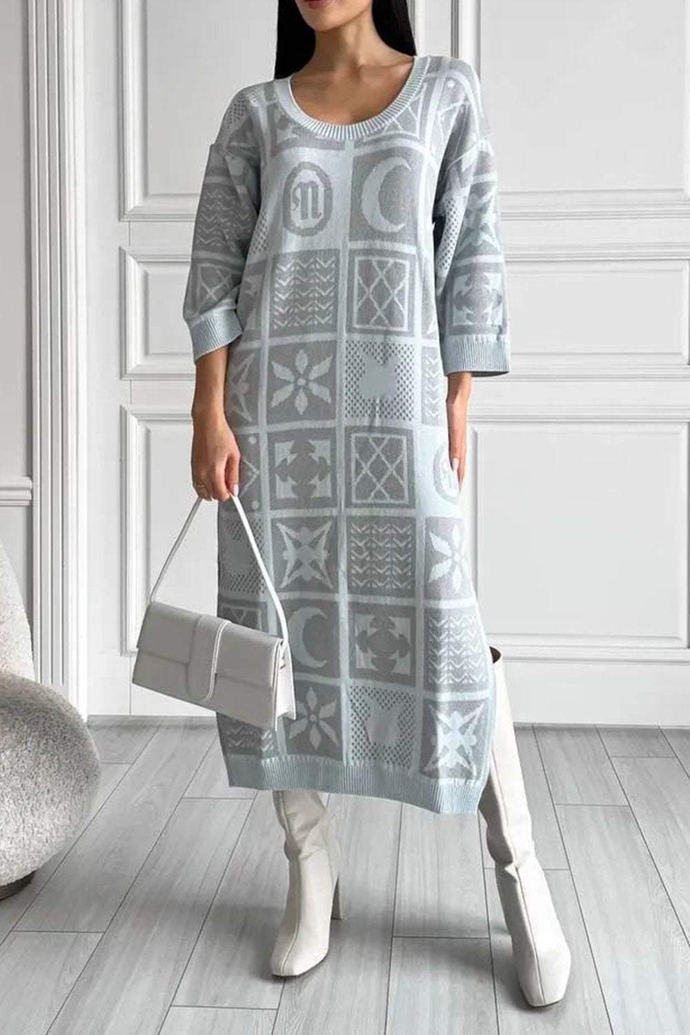 Women's Knitted Pattern Loose Dress Dress Midi Dress