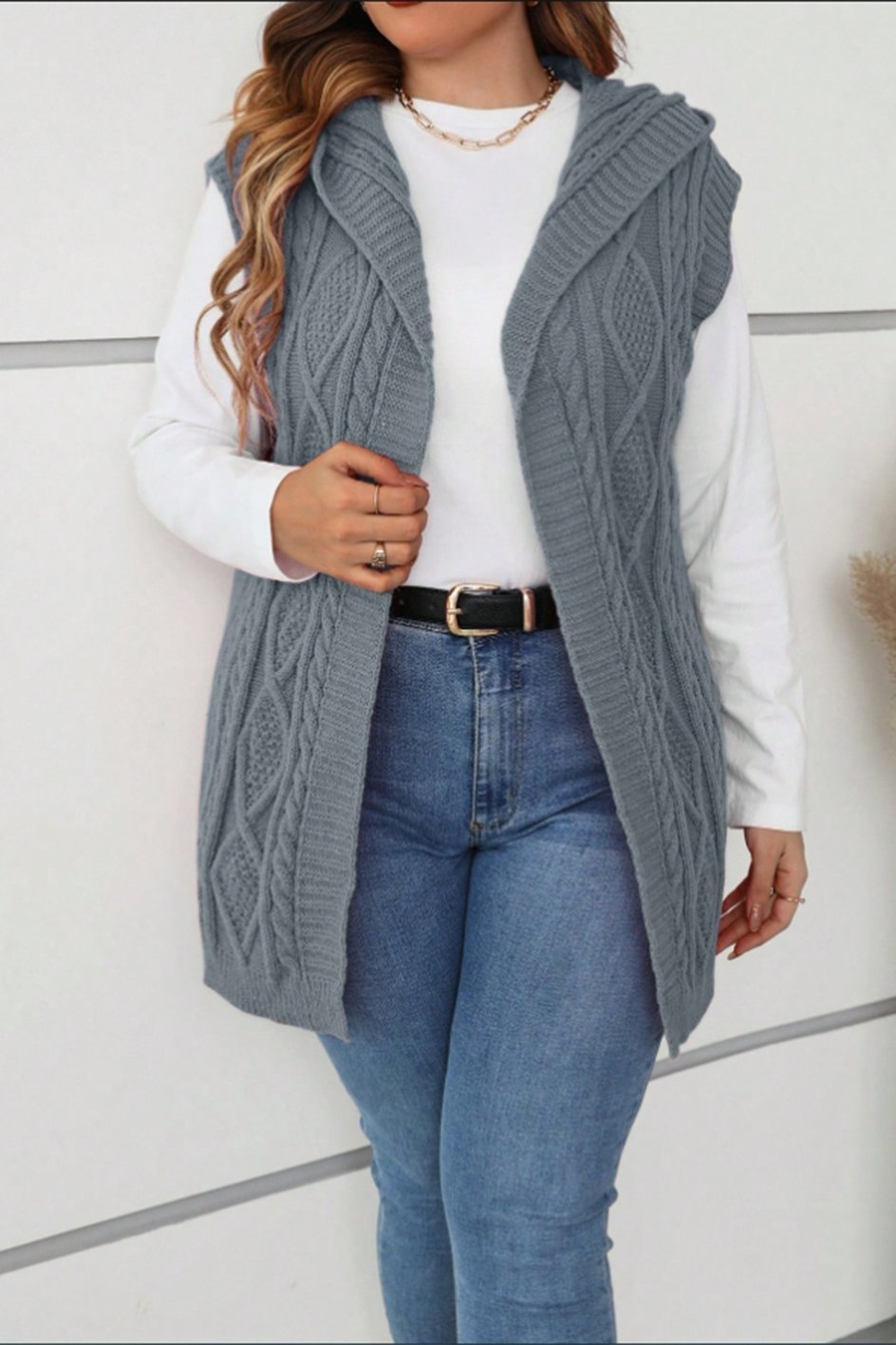 Women's casual sleeveless hooded knitted cardigan cardigans sweaters Top