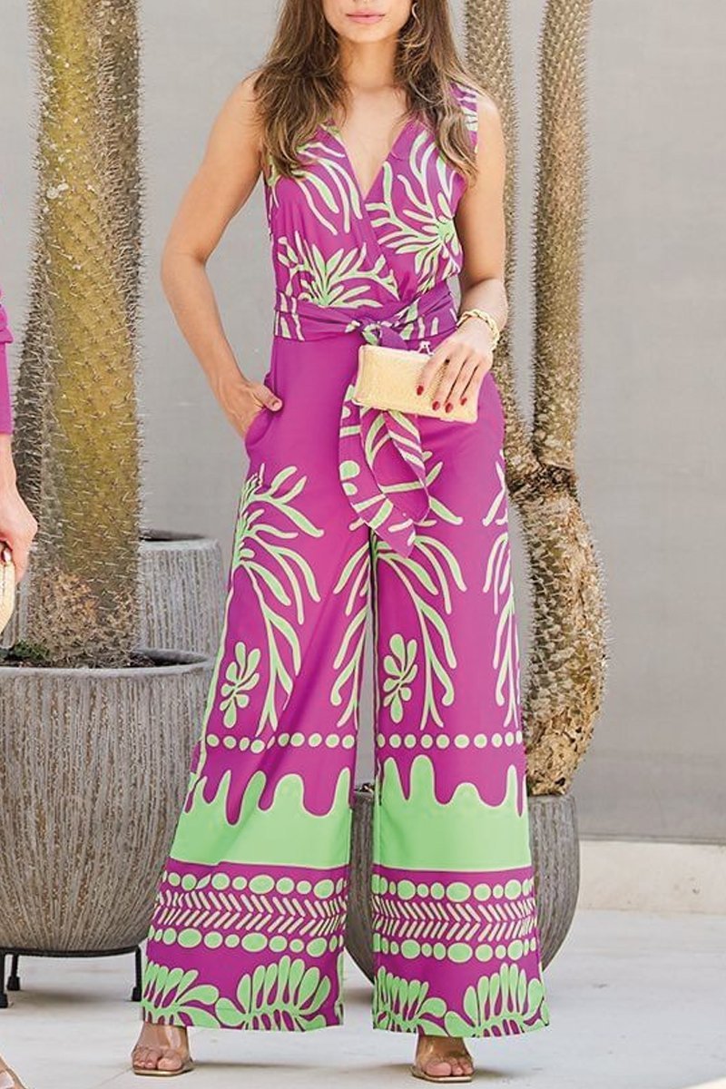 Women's printed V-neck jumpsuit Jumpsuit