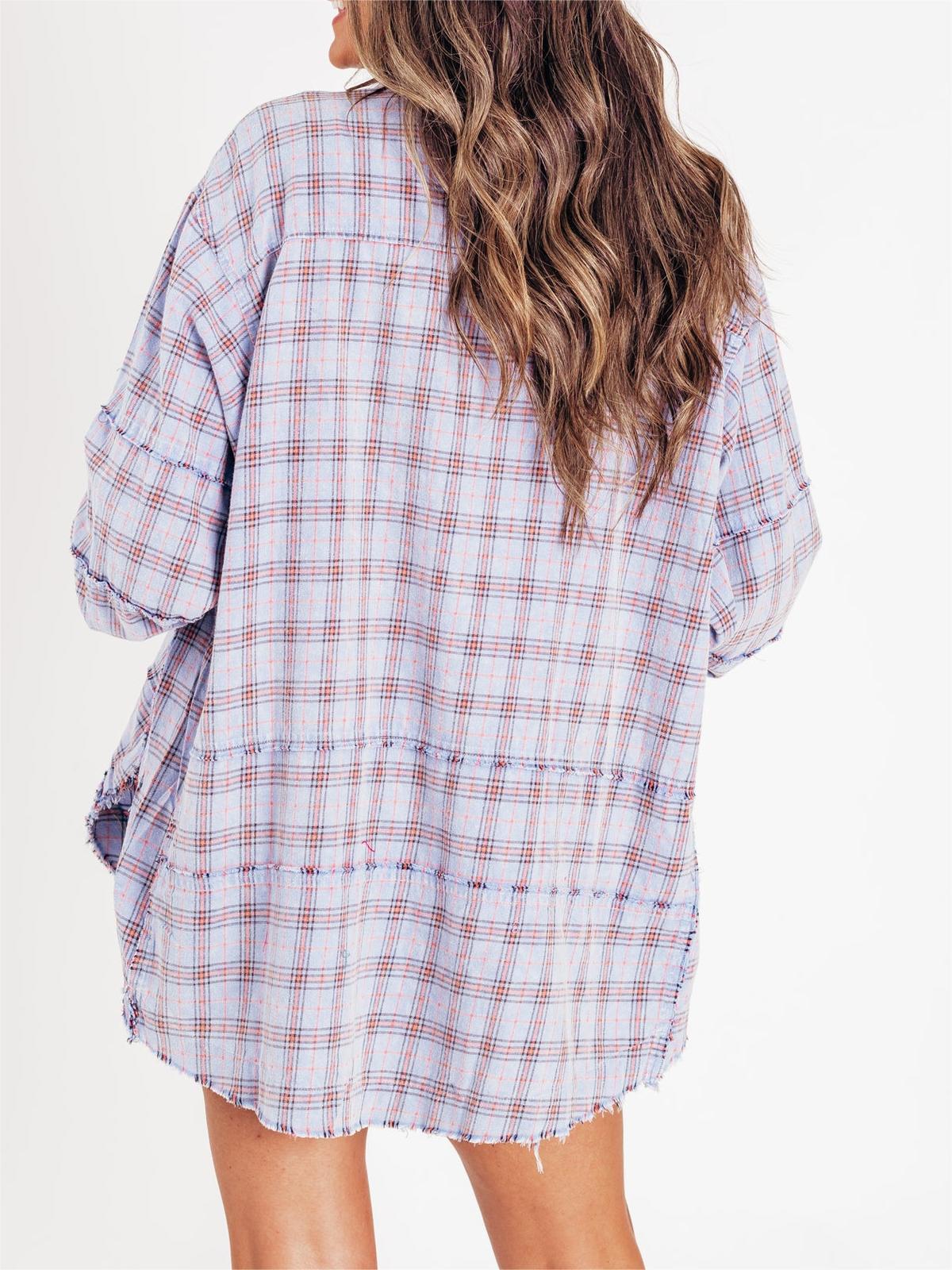 Women's Lapel Long Sleeve Plaid Shirt tops