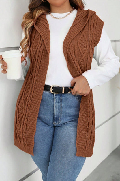 Women's casual sleeveless hooded knitted cardigan cardigans sweaters Top