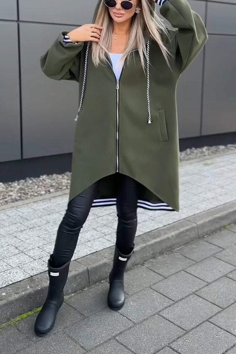 Women's Casual Hooded Zipper Jacket Coats Cotton Top