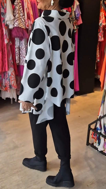 Women's Polka Dot Print Lapel Long-sleeved Top Tops