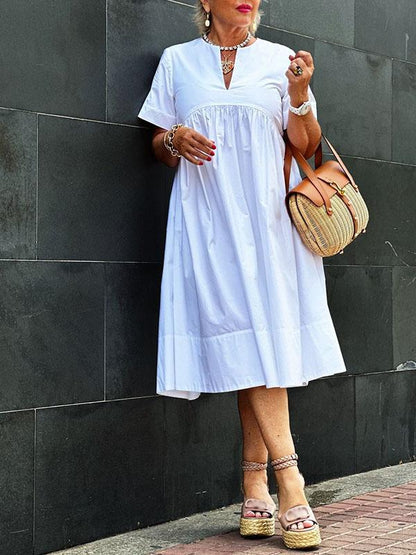 Solid Color V-neck Loose Dress Dress