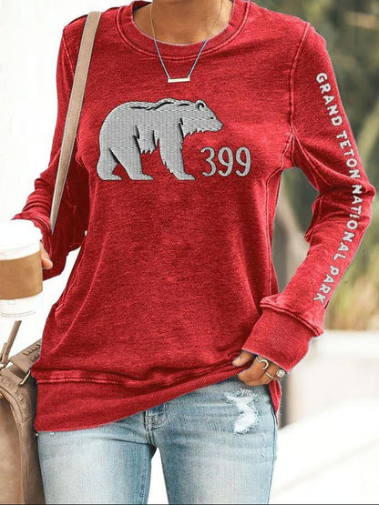 Women's Casual Bear Digital Print Long Sleeve T-Shirt SHIRTS Top