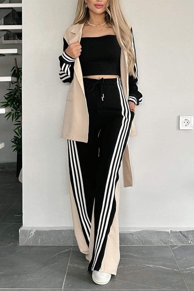 Women's Casual Contrast Color Splicing Web Pants Suit Pant sets Sets Two piece sets