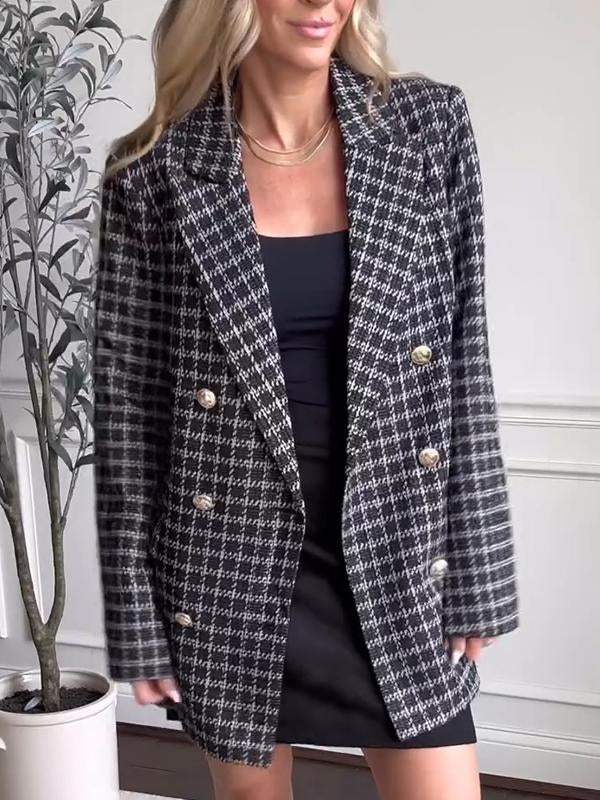 Women's Casual Lapel Single-breasted Plaid Suit Jacket Cotton Jacket