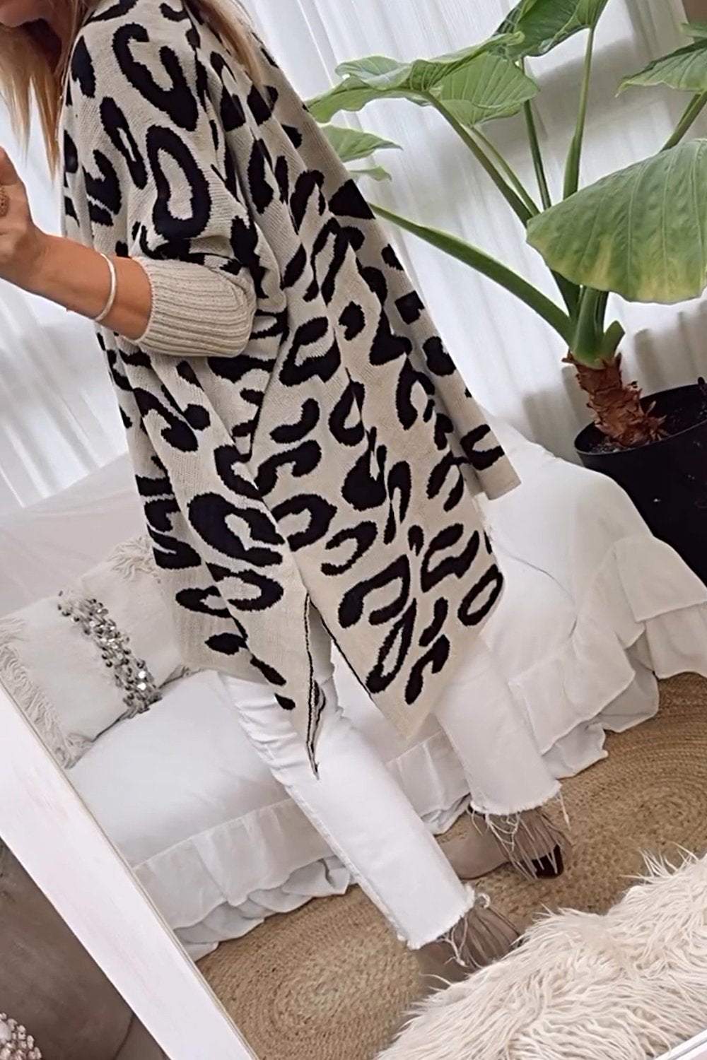 Women's Leopard Print Sweater Knitted Cardigan Cardigan Top