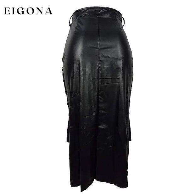 Knotted PU Leather Slit Skirt __stock:200 bottoms refund_fee:1200