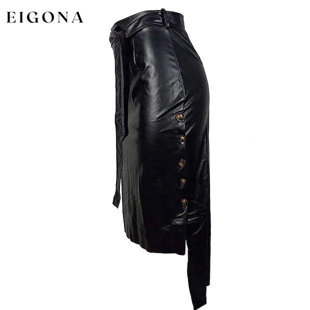 Knotted PU Leather Slit Skirt __stock:200 bottoms refund_fee:1200