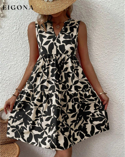 Leaves Print Sleeveless Dress Black 23BF Casual Dresses Clothes Dresses Spring Summer