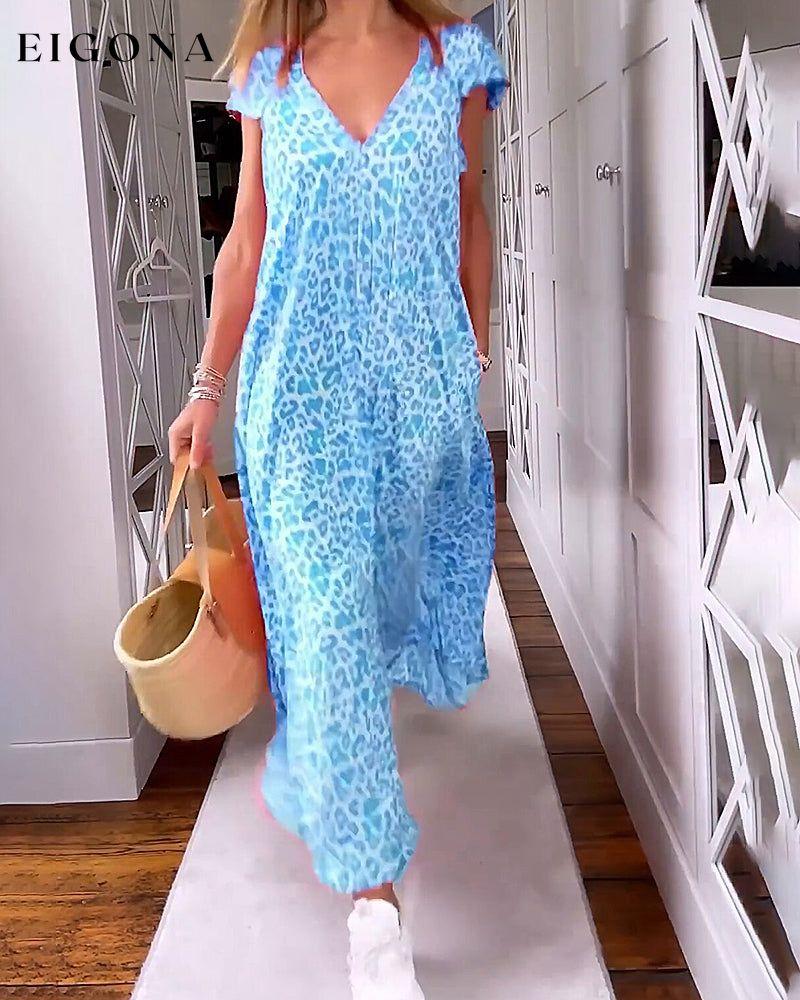 V-neck printed short-sleeved long dress Blue 23BF Casual Dresses Clothes discount Dresses Summer