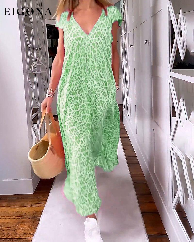 V-neck printed short-sleeved long dress Green 23BF Casual Dresses Clothes discount Dresses Summer