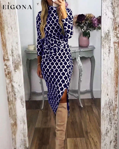 Fish scale print slit dress 2023 f/w casual dresses Clothes discount Dresses spring