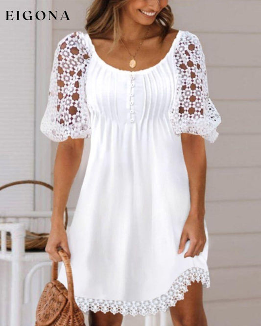 Lace sleeve solid color dress White 23BF Casual Dresses Clothes Dresses Spring Summer