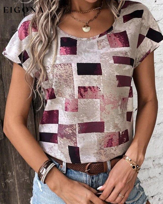 Geometric Print Crew Neck T-shirt 23BF clothes Short Sleeve Tops Spring Summer T-shirts Tops/Blouses