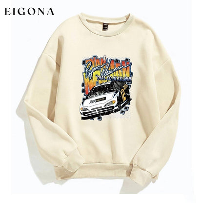 Letter and Car Print Oversized Sweatshirt Apricot __stock:500 clothes refund_fee:800 tops