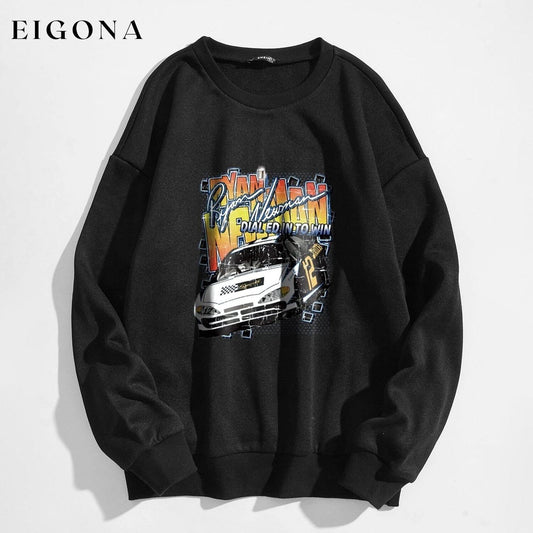 Letter and Car Print Oversized Sweatshirt Black __stock:500 clothes refund_fee:800 tops